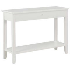 Classic White Console Table - 110x35x80 cm, Solid Wood with Drawers & Shelf