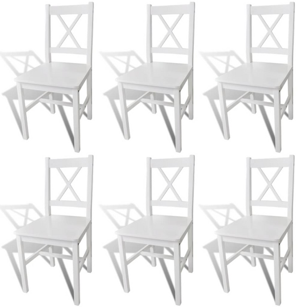 Dining Chairs Set of 6 - Elegant White Pinewood Dining Room Chairs