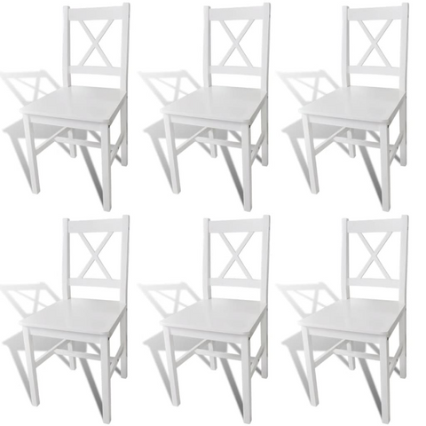 Dining Chairs Set of 6 - Elegant White Pinewood Dining Room Chairs