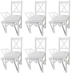 Dining Chairs Set of 6 - Elegant White Pinewood Dining Room Chairs