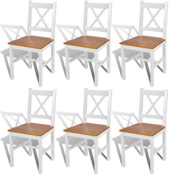 Dining Chairs Set of 6 - White Pinewood Elegant and Durable