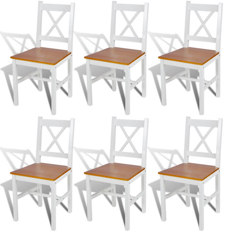 Dining Chairs Set of 6 - White Pinewood Elegant and Durable