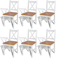 Dining Chairs Set of 6 - White Pinewood Elegant and Durable