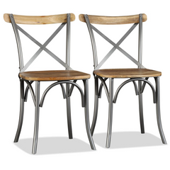 Set of 4 Solid Mango Wood and Steel Cross Back Dining Chairs - Industrial Style, Sturdy and Durable