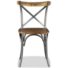 Set of 4 Solid Mango Wood and Steel Cross Back Dining Chairs - Industrial Style, Sturdy and Durable