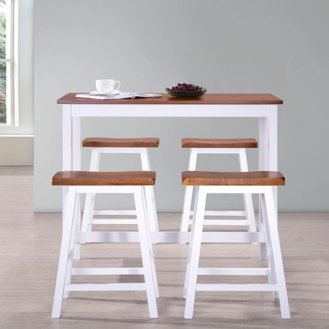 5-Piece Solid Wood Bar Table and Stool Set white with natural wood top