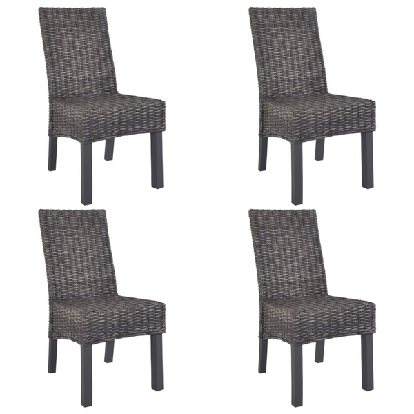 Set of 4 Dining Chairs - Brown Kubu Rattan & Mango Wood, Handmade, Comfortable & Stylish