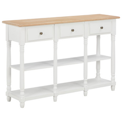 White Console Table with 3 Drawers and 2 Shelves - 120x30x76 cm, MDF & Solid Pine Wood