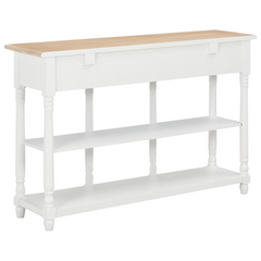 White Console Table with 3 Drawers and 2 Shelves - 120x30x76 cm, MDF & Solid Pine Wood