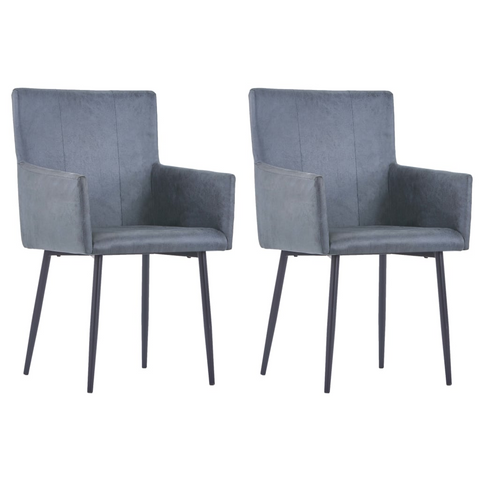 Dining Chairs with Armrests 2 pcs Grey Faux Suede Leather - Modern Design, Comfortable Seating