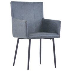 Dining Chairs with Armrests 2 pcs Grey Faux Suede Leather - Modern Design, Comfortable Seating