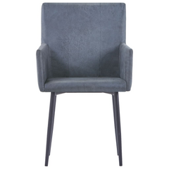 Dining Chairs with Armrests 2 pcs Grey Faux Suede Leather - Modern Design, Comfortable Seating