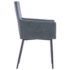 Dining Chairs with Armrests 2 pcs Grey Faux Suede Leather - Modern Design, Comfortable Seating