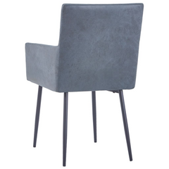 Dining Chairs with Armrests 2 pcs Grey Faux Suede Leather - Modern Design, Comfortable Seating