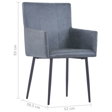 Dining Chairs with Armrests 2 pcs Grey Faux Suede Leather - Modern Design, Comfortable Seating