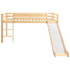 Children's Loft Bed Frame with Slide & Ladder, Pinewood, 97x208 cm – Fun & Functional Space-Saving Design