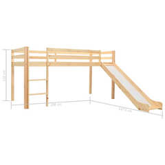 Children's Loft Bed Frame with Slide & Ladder, Pinewood, 97x208 cm – Fun & Functional Space-Saving Design