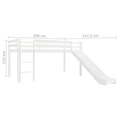 Children's Loft Bed Frame with Slide & Ladder | Pinewood | 97x208 cm