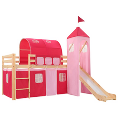 Children's Loft Bed Frame with Slide & Ladder - Pinewood 208x230cm - Princess-Themed Kids Bed