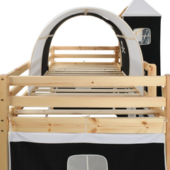 Pirate-Themed Children's Loft Bed Frame with Slide & Ladder - Pinewood Construction, 97x208 cm