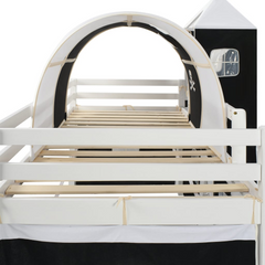 Children's Loft Bed Frame with Slide & Ladder Pinewood 97x208 cm - Fun & Safe Pirate-Themed Bed