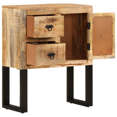 Solid Mango Wood Sideboard with Galvanised Steel Legs - 60x30x76 cm - Elegant Storage Cabinet with 1 Door and 2 Drawers