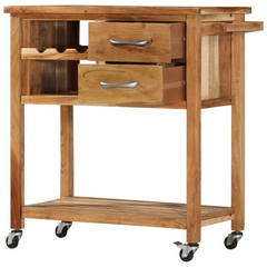 Solid Acacia Wood Kitchen Trolley - 80 x 45 x 91 cm, Multi-Purpose Storage Cart