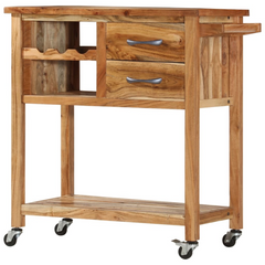 Solid Acacia Wood Kitchen Trolley - 80 x 45 x 91 cm, Multi-Purpose Storage Cart