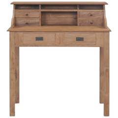 Solid Teak Wood Desk - 6 Drawers & Open Compartments - 90x50x100 cm - Rustic Finish