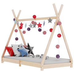 Kids Bed Frame Solid Pine Wood 90x200 cm - Fun Tipi Style for Cozy Bedrooms