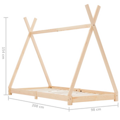 Kids Bed Frame Solid Pine Wood 90x200 cm - Fun Tipi Style for Cozy Bedrooms