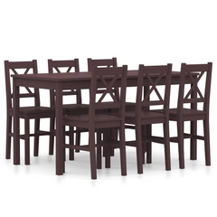 7 Piece Dining Set Pinewood Dark Brown - Minimalist and Elegant Design