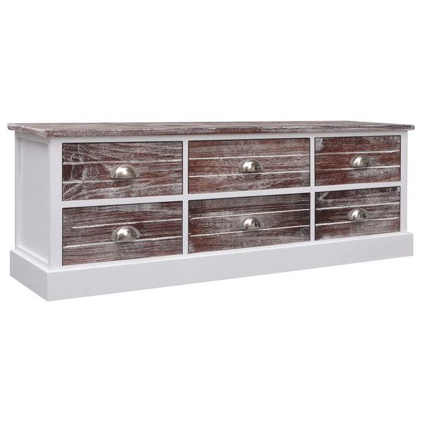 Rustic Hall Bench with Six Drawers, Brown 115x30x40 cm - Multi-Functional Wooden Storage