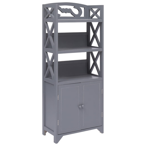 Grey Bathroom Cabinet 46x24x116 cm | Elegant Paulownia Wood Storage Unit with Ample Storage and Compact Design