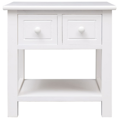 White Side Table with 2 Drawers - 40x40x40 cm, Durable Paulownia Wood & MDF