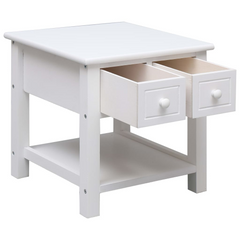 White Side Table with 2 Drawers - 40x40x40 cm, Durable Paulownia Wood & MDF