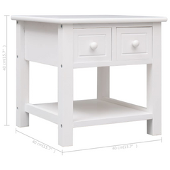 White Side Table with 2 Drawers - 40x40x40 cm, Durable Paulownia Wood & MDF