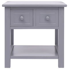 Grey Side Table 40x40x40 cm - Durable Paulownia Wood with 2 Drawers and Bottom Shelf