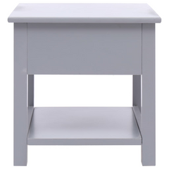 Grey Side Table 40x40x40 cm - Durable Paulownia Wood with 2 Drawers and Bottom Shelf