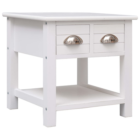 White Side Table 40x40x40 cm – Elegant Paulownia Wood with Storage Drawers