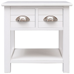 White Side Table 40x40x40 cm – Elegant Paulownia Wood with Storage Drawers