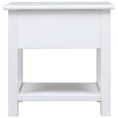 White Side Table 40x40x40 cm – Elegant Paulownia Wood with Storage Drawers