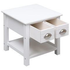 White Side Table 40x40x40 cm – Elegant Paulownia Wood with Storage Drawers