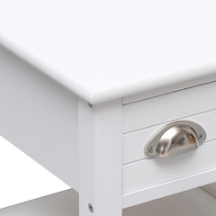 White Side Table 40x40x40 cm – Elegant Paulownia Wood with Storage Drawers