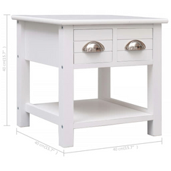 White Side Table 40x40x40 cm – Elegant Paulownia Wood with Storage Drawers