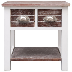 Side Table - Elegant Brown 40x40x40 cm Paulownia Wood, Multifunctional with 2 Drawers and Storage Shelf