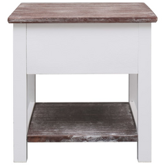 Side Table - Elegant Brown 40x40x40 cm Paulownia Wood, Multifunctional with 2 Drawers and Storage Shelf