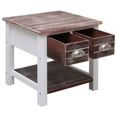 Side Table - Elegant Brown 40x40x40 cm Paulownia Wood, Multifunctional with 2 Drawers and Storage Shelf