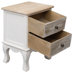 Vintage Inspired Paulownia Wood Bedside Cabinet with 2 Drawers - 35x30x50 cm