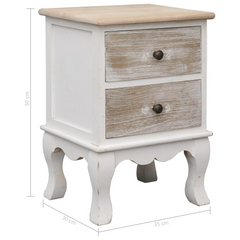 Vintage Inspired Paulownia Wood Bedside Cabinet with 2 Drawers - 35x30x50 cm